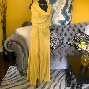 Gold sleeveless pleated leg jumpsuit